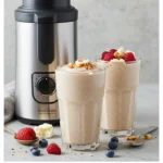 Two creamy smoothies prepared using Ninja Creami with berries and toppings
